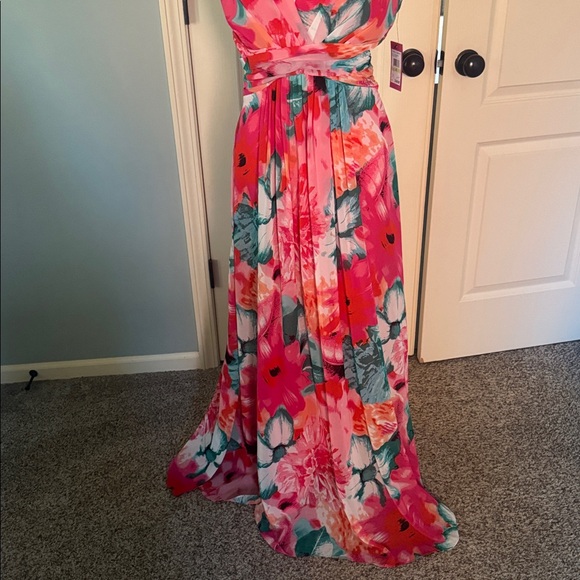 Vince Camuto Vibrant Pink and Green Floral Maxi Dress - Picture 2 of 5